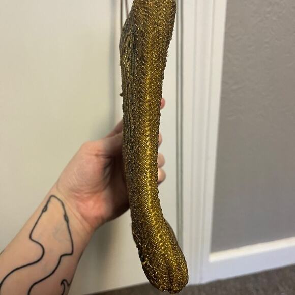 Vintage 1980s GOLD Geometric Beaded Luxury Designer Evening Bag Pristine 1 - Picture 6 of 12